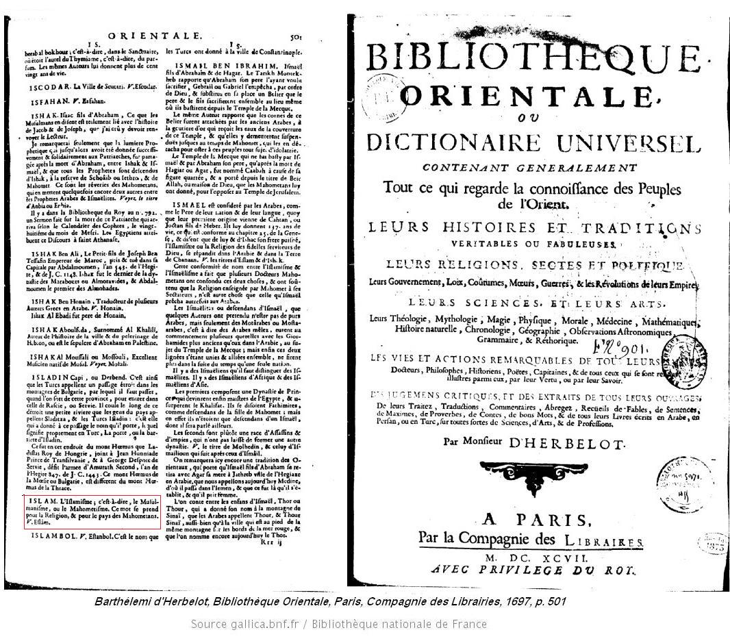 Barthelemi d herbelot bibliotheque orientale paris compagnie des librairies 1697 p 501