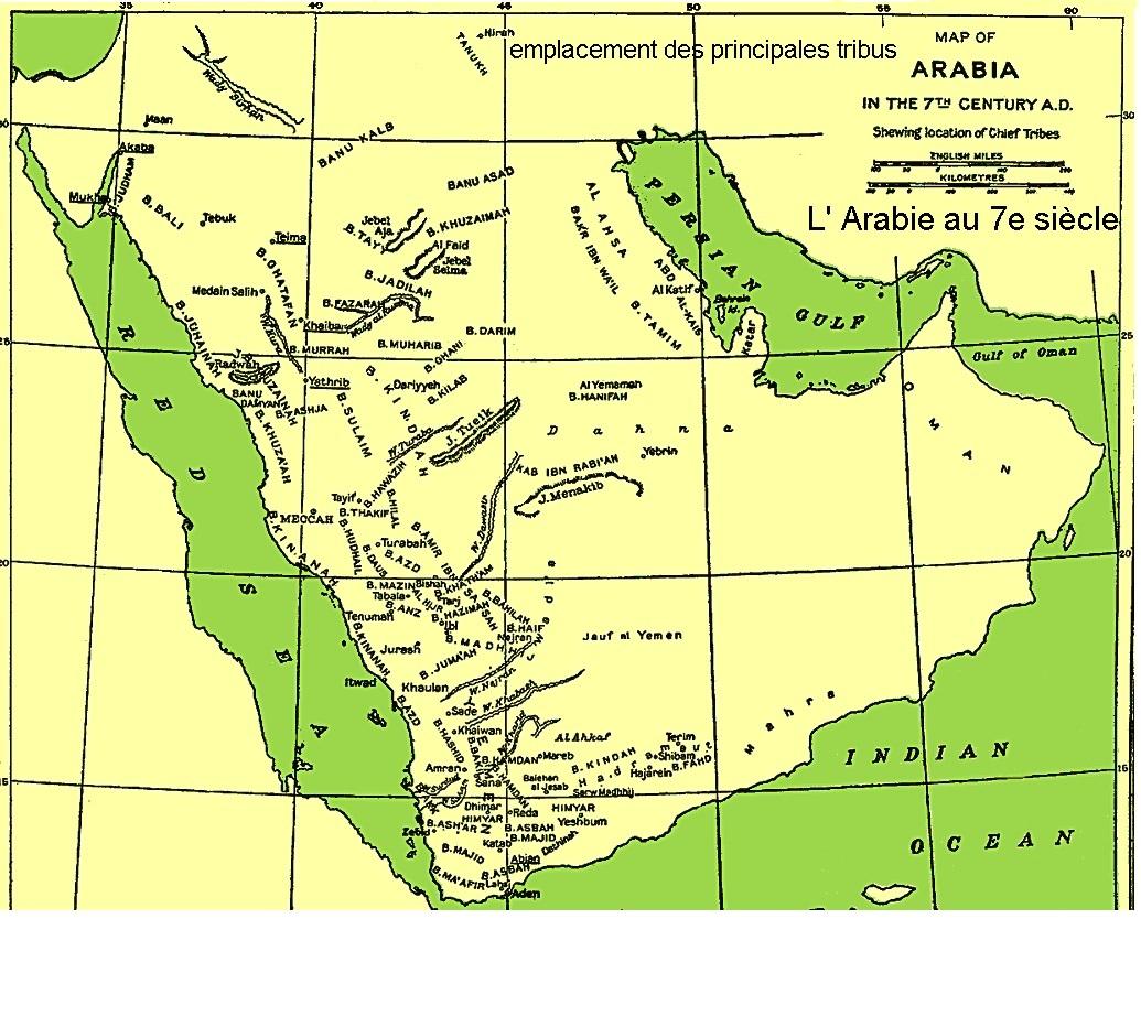Carte de l arabie au 7e siecle emplacement des principales tribus