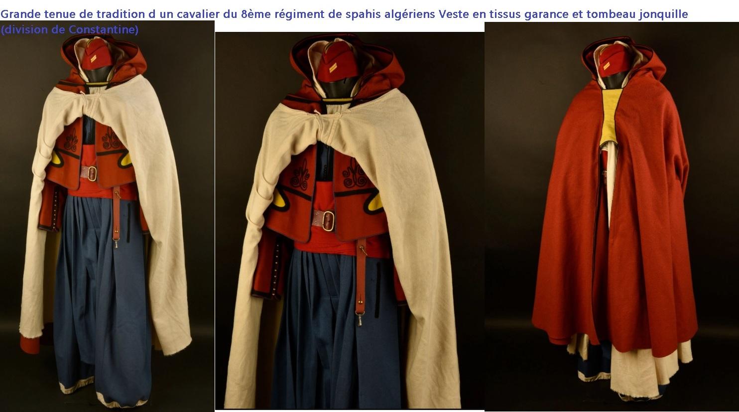 Grande tenue de tradition d un cavalier du 8eme regiment de spahis algeriens veste en tissus garance et tombeau jonquille