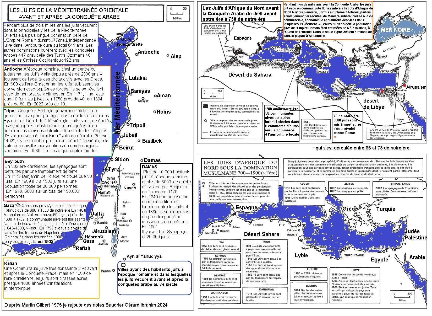 Carte juifs dans la mediterrannee afrique du nord et pays du levant avant et dans le monde musulman